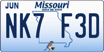 MO license plate NK7F3D
