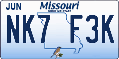 MO license plate NK7F3K