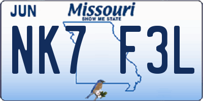 MO license plate NK7F3L