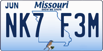 MO license plate NK7F3M