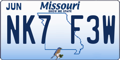 MO license plate NK7F3W