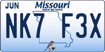 MO license plate NK7F3X