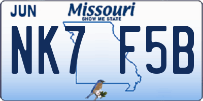 MO license plate NK7F5B