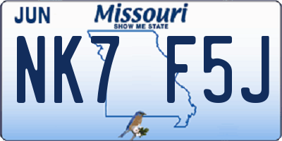 MO license plate NK7F5J