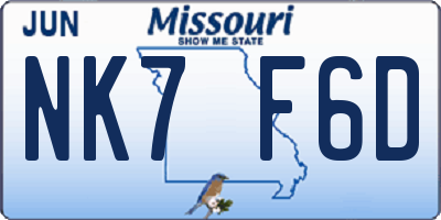MO license plate NK7F6D