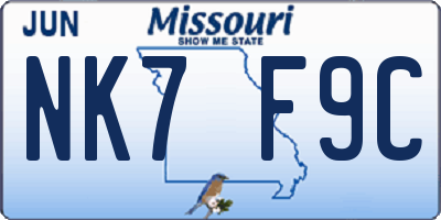 MO license plate NK7F9C