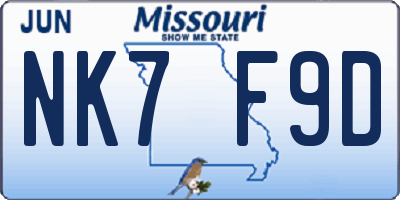 MO license plate NK7F9D