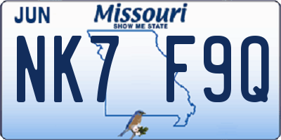 MO license plate NK7F9Q