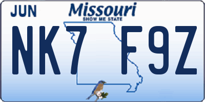 MO license plate NK7F9Z