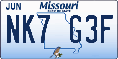 MO license plate NK7G3F