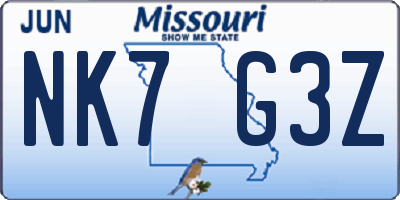 MO license plate NK7G3Z