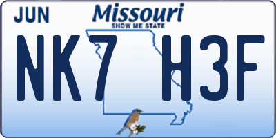 MO license plate NK7H3F