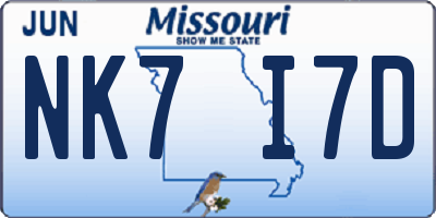 MO license plate NK7I7D