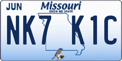 MO license plate NK7K1C