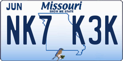 MO license plate NK7K3K