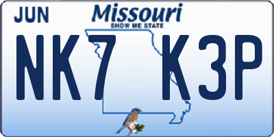 MO license plate NK7K3P