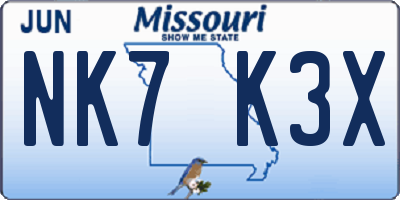 MO license plate NK7K3X