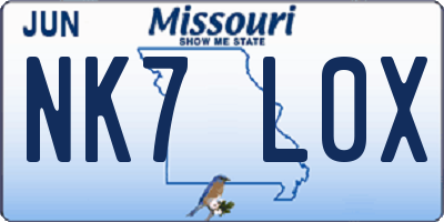 MO license plate NK7L0X