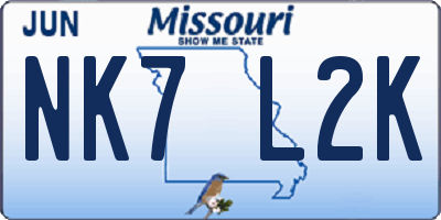 MO license plate NK7L2K
