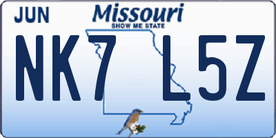 MO license plate NK7L5Z