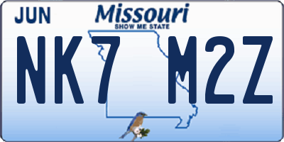MO license plate NK7M2Z