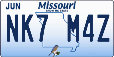 MO license plate NK7M4Z
