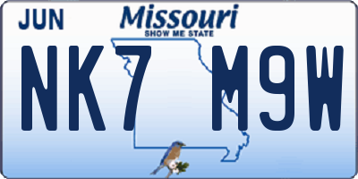 MO license plate NK7M9W