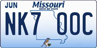 MO license plate NK7O0C
