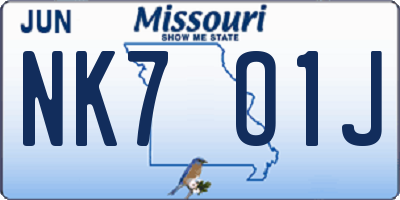 MO license plate NK7O1J