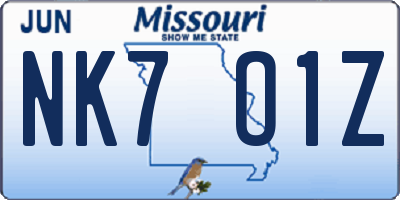 MO license plate NK7O1Z