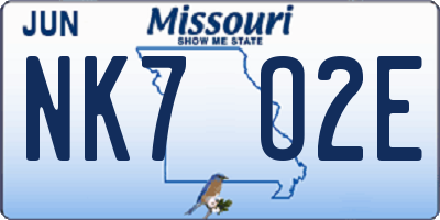 MO license plate NK7O2E