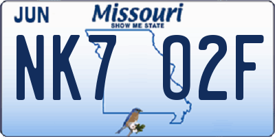 MO license plate NK7O2F