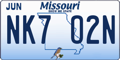 MO license plate NK7O2N