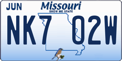 MO license plate NK7O2W