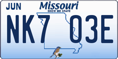MO license plate NK7O3E