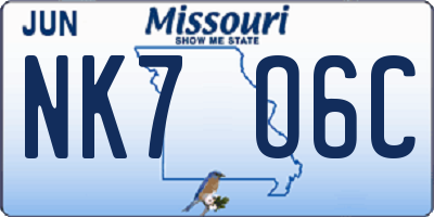 MO license plate NK7O6C