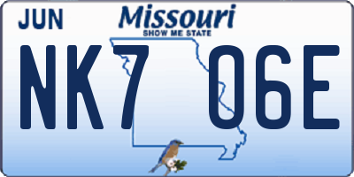 MO license plate NK7O6E
