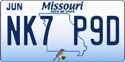 MO license plate NK7P9D