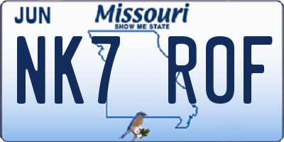 MO license plate NK7R0F