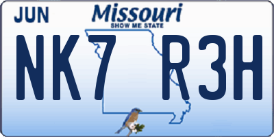MO license plate NK7R3H