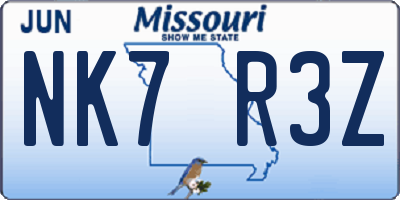 MO license plate NK7R3Z