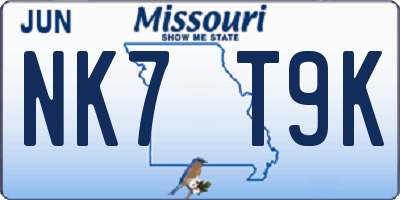 MO license plate NK7T9K
