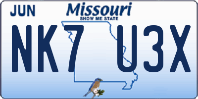 MO license plate NK7U3X