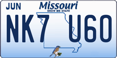 MO license plate NK7U6O