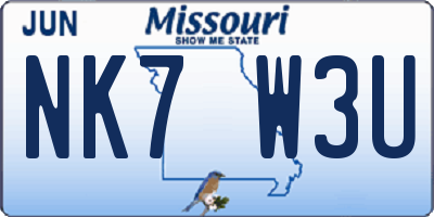 MO license plate NK7W3U