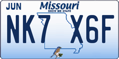 MO license plate NK7X6F