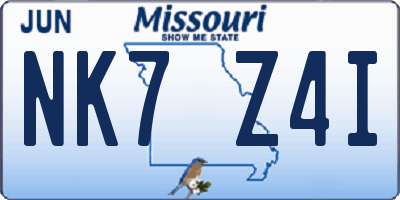 MO license plate NK7Z4I