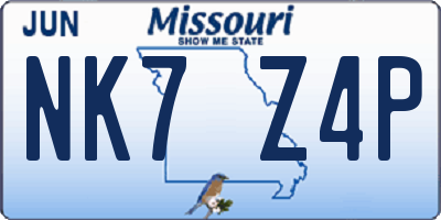 MO license plate NK7Z4P