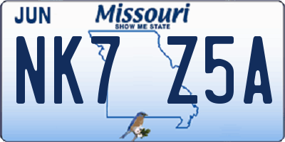 MO license plate NK7Z5A