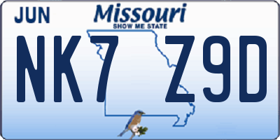 MO license plate NK7Z9D